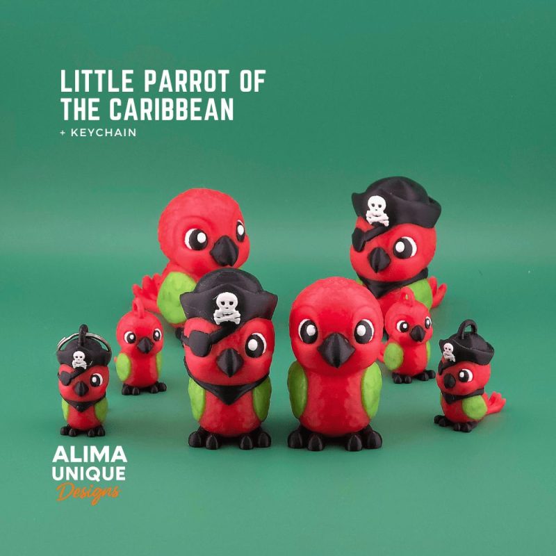 加勒比海小鹦鹉、钥匙扣-3D合纵社-3D打印模型STL格式3mf格式免费下载！