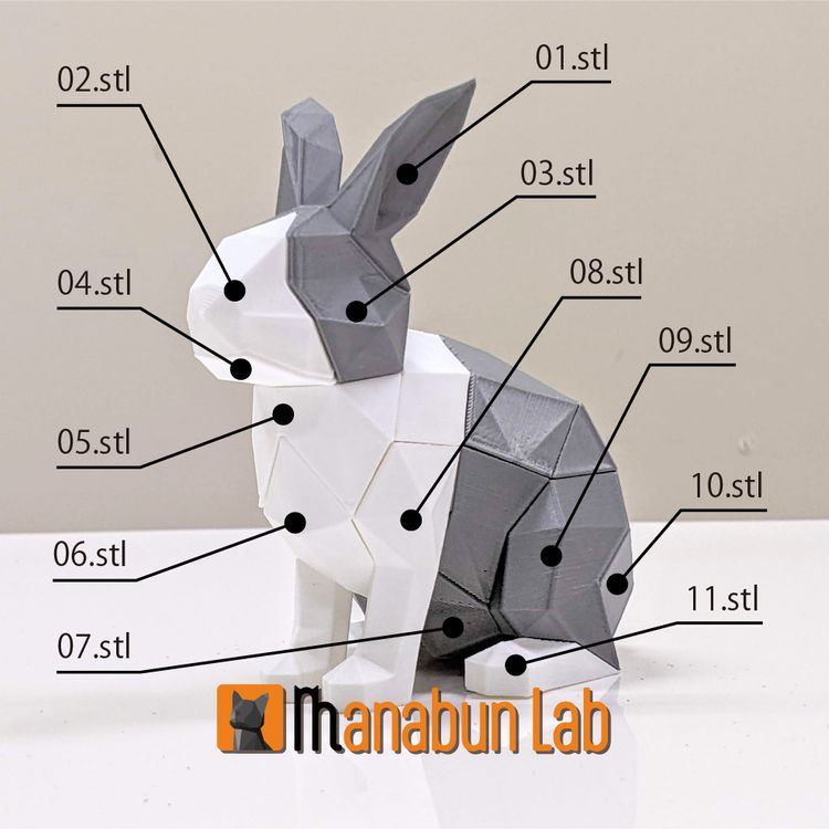 图片[4]-【拼图小动物】兔子-3D合纵社-3D打印模型STL格式3mf格式免费下载！
