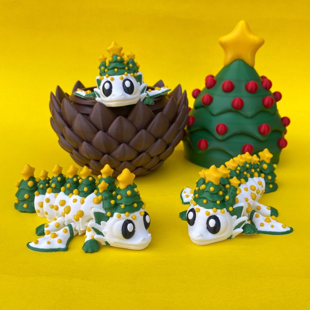 圣诞树龙、蛋-3D合纵社-3D打印模型STL格式3mf格式免费下载！