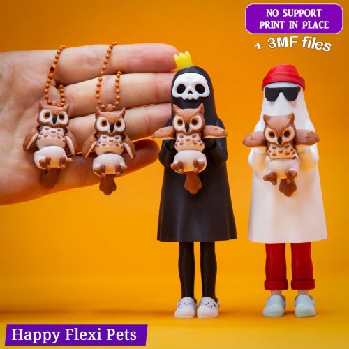 HappyFlexiPets NO.015 暗色雕鸮 谷仓猫头鹰-3D合纵社-3D打印模型STL格式3mf格式免费下载！