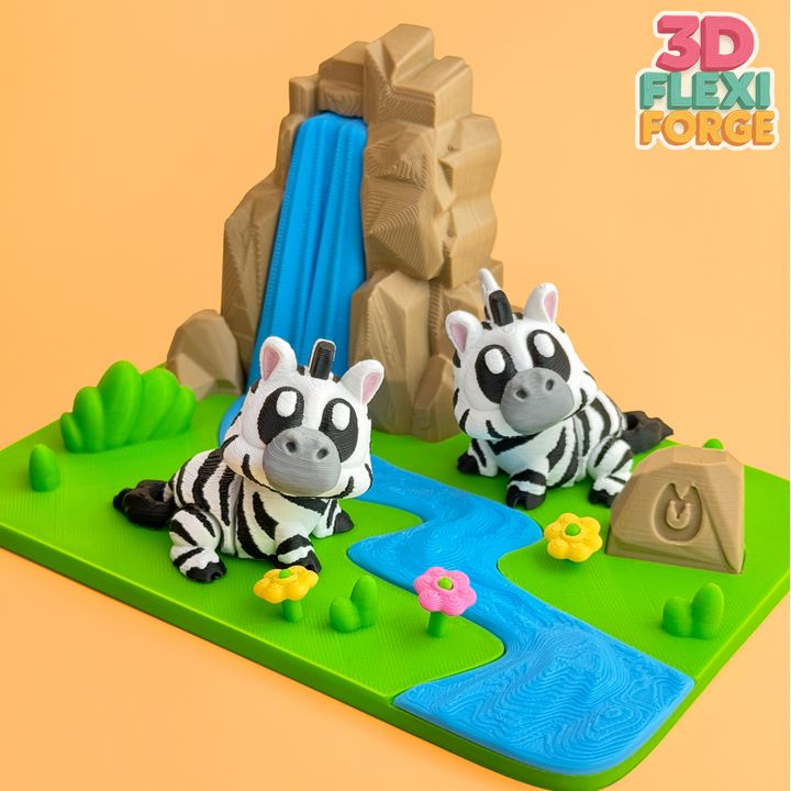 3D FORGE NO.009 关节可动斑马 + 瀑布 微景套装-3D合纵社-3D打印模型STL格式3mf格式免费下载！