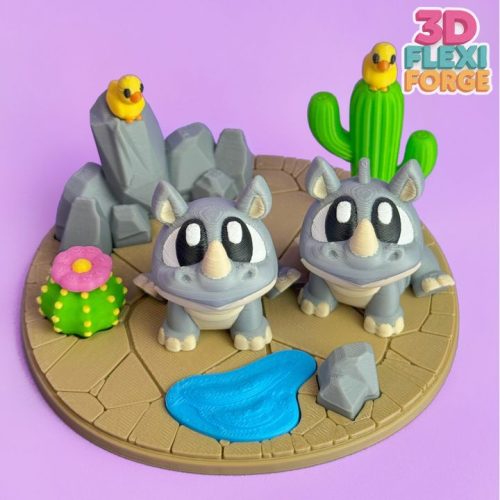 3D FORGE NO.010  关节可动犀牛 + 沙漠 微景套装-3D合纵社-3D打印模型STL格式3mf格式免费下载！