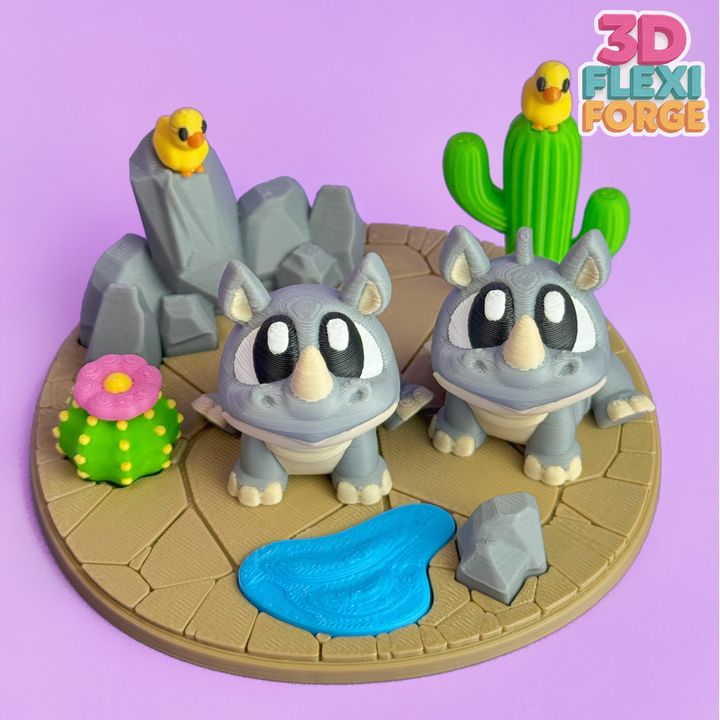 3D FORGE NO.010  关节可动犀牛 + 沙漠 微景套装-3D合纵社-3D打印模型STL格式3mf格式免费下载！