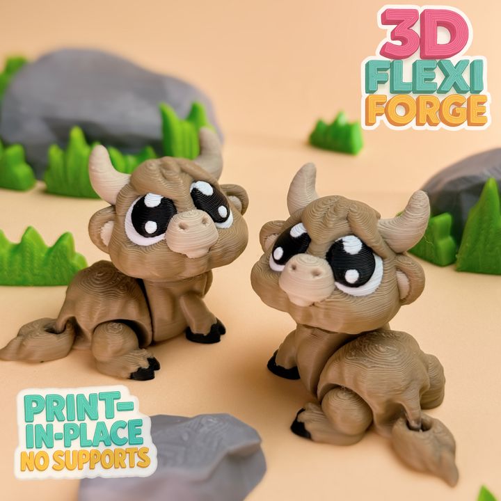 3D FORGE NO.002  关节可动可爱公牛-3D合纵社-3D打印模型STL格式3mf格式免费下载！