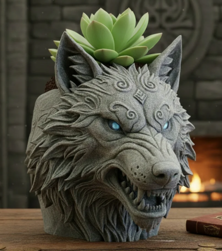 芬里尔狼头花盆（双头款）-3D合纵社-3D打印模型STL格式3mf格式免费下载！