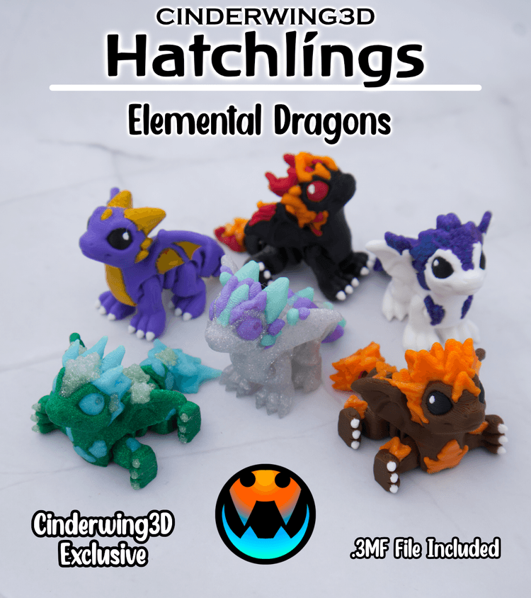 Cinderwing3D 元素巨龙 6款 幼龙礼包-3D合纵社-3D打印模型STL格式3mf格式免费下载！