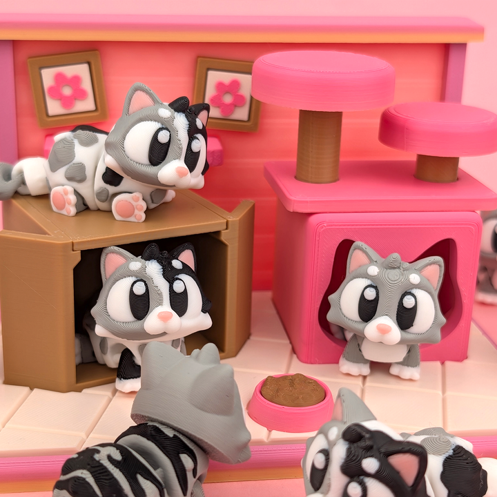 3DGOB NO:083  猫咪游戏套装-3D合纵社-3D打印模型STL格式3mf格式免费下载！