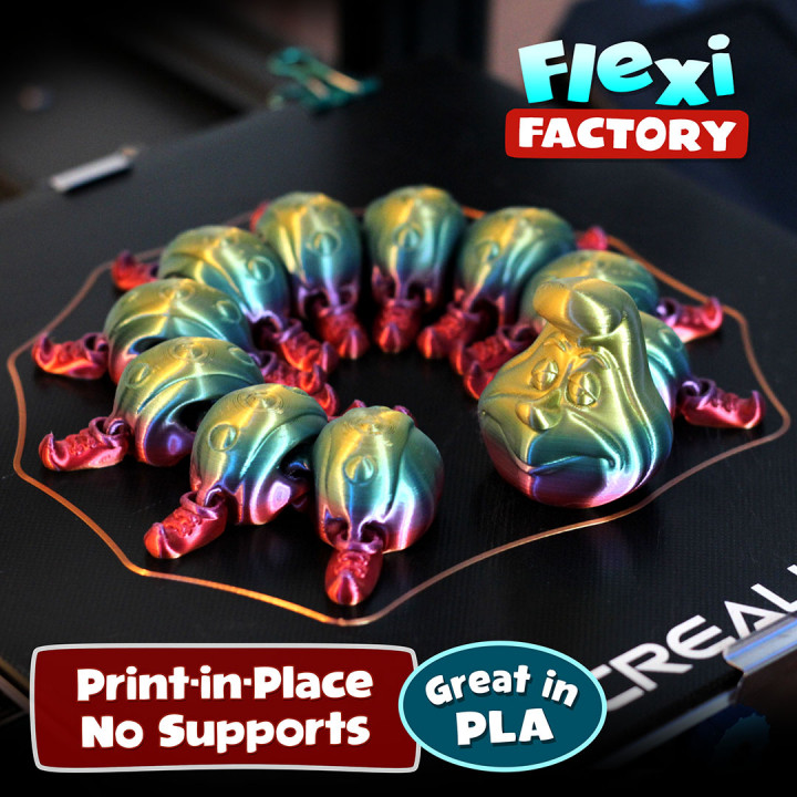 Flexi 可爱毛毛虫-3D合纵社-3D打印模型STL格式3mf格式免费下载！