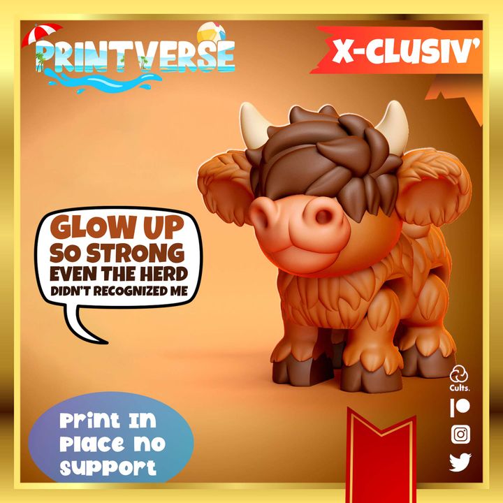 Printverse  Flexy Cow 高地牛-3D合纵社-3D打印模型STL格式3mf格式免费下载！