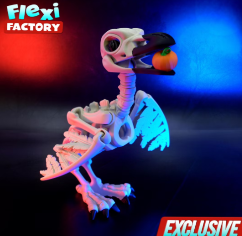 Flexi Factory 鸟巢与迷你南瓜的骷髅乌鸦-3D合纵社-3D打印模型STL格式3mf格式免费下载！