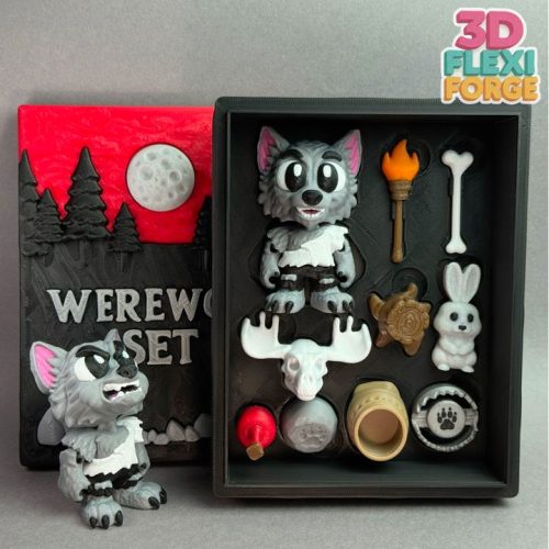 3D FLEXI FORGE 狼人和月亮钥匙扣-3D合纵社-3D打印模型STL格式3mf格式免费下载！