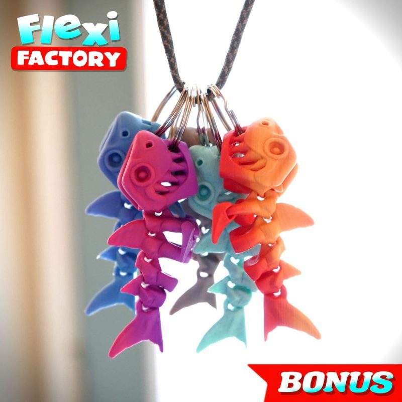 鲨鱼骨架钥匙链 Flexi Factory Mini Skeleton Shark-3D合纵社-3D打印模型STL格式3mf格式免费下载！