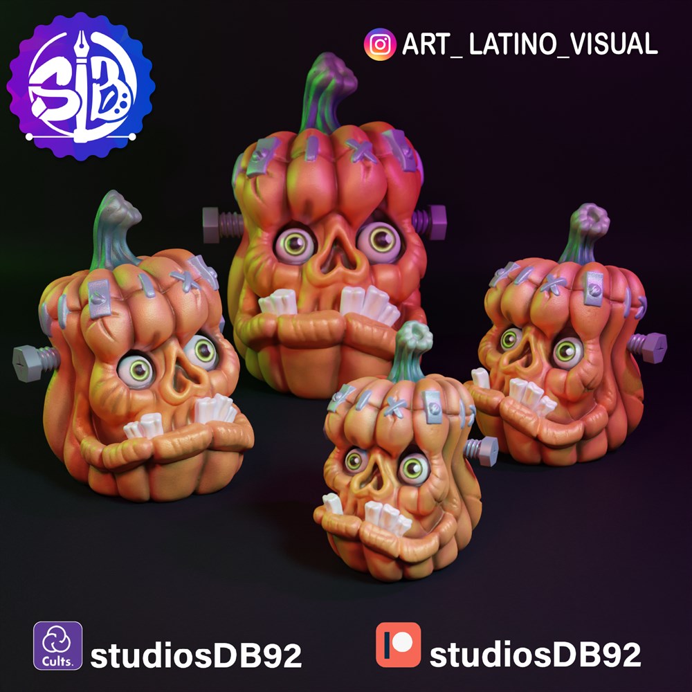 【恐怖系列】09.弗兰肯斯坦南瓜头-3D合纵社-3D打印模型STL格式3mf格式免费下载！