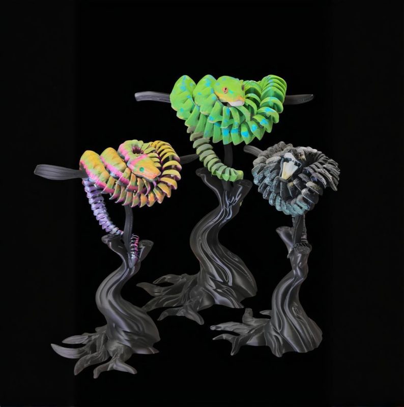 翡翠树蟒、树杈 EmeraldTreeBoa-3D合纵社-3D打印模型STL格式3mf格式免费下载！