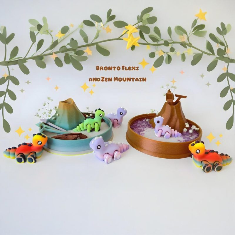 火山小恐龙 Bronto Flexi and Zen Mountain (by Layers in Green)-3D合纵社-3D打印模型STL格式3mf格式免费下载！