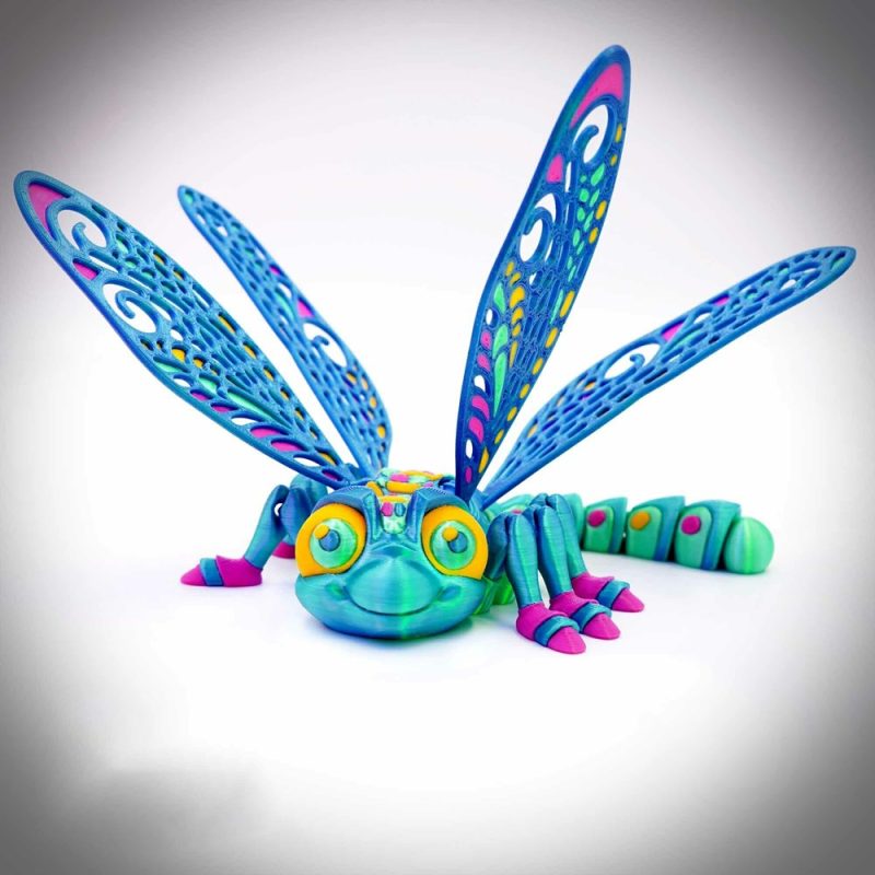 蜻蜓 彩色 可动大眼睛-3D合纵社-3D打印模型STL格式3mf格式免费下载！