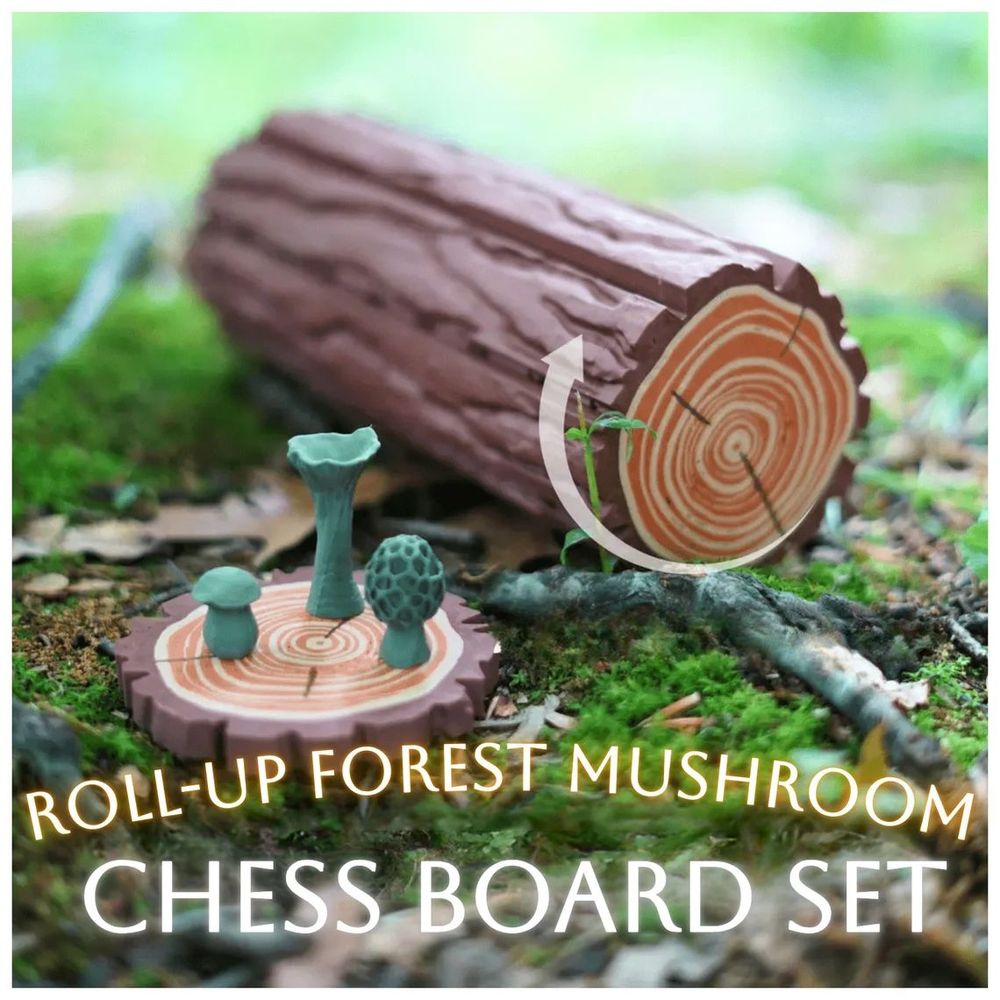 原木蘑菇松果棋盘 Forest Chess Set – Log and Mushroom Chess Board-3D合纵社-3D打印模型STL格式3mf格式免费下载！
