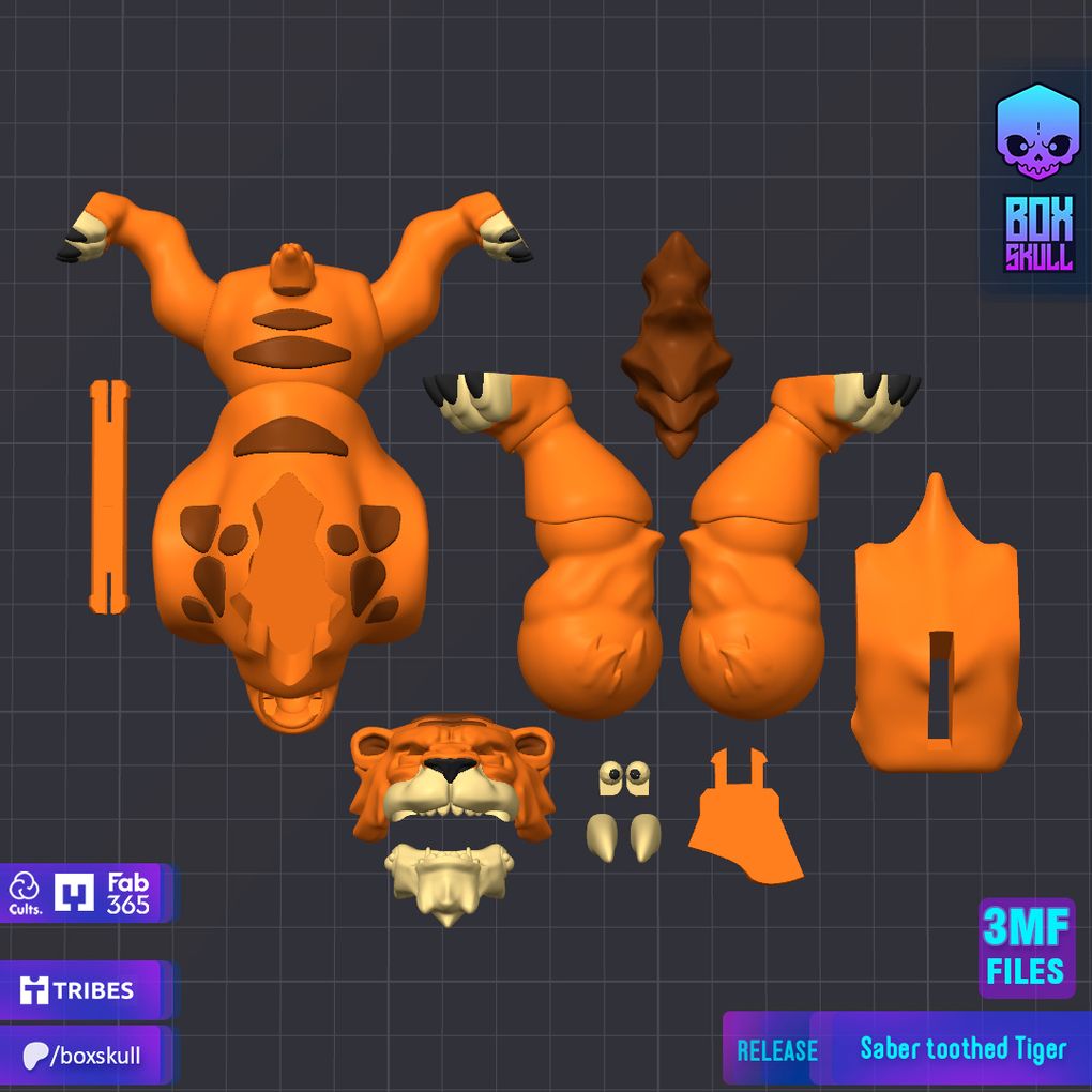 图片[2]-剑齿虎 BOXSKULL_Saber-toothed_Tiger-3D合纵社-3D打印模型STL格式3mf格式免费下载！