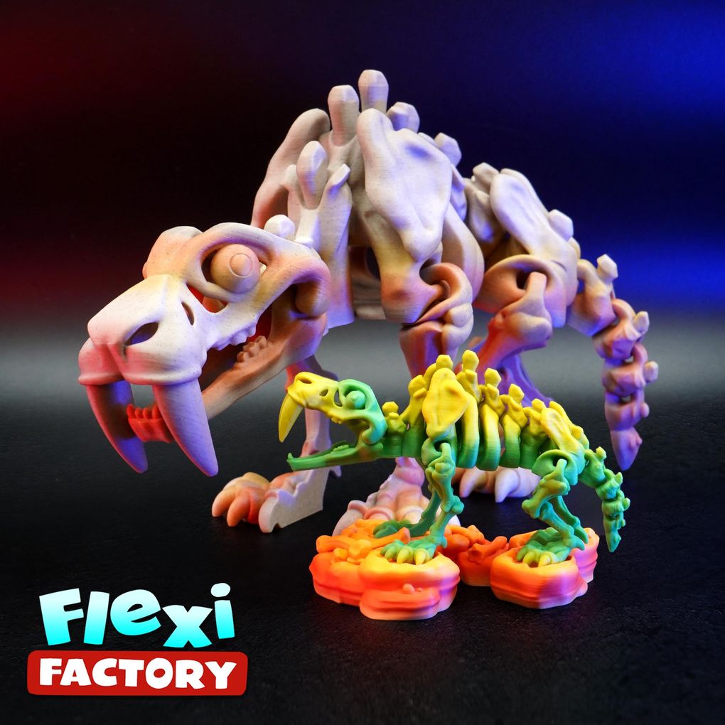 剑齿虎骨架Flexi Factory Skeleton Saber Tooth Tiger_allfiles-3D合纵社-3D打印模型STL格式3mf格式免费下载！