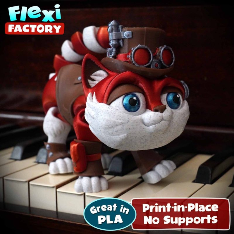 侦探猫 Bambu Flexi Factory Steampunk Cat-3D合纵社-3D打印模型STL格式3mf格式免费下载！