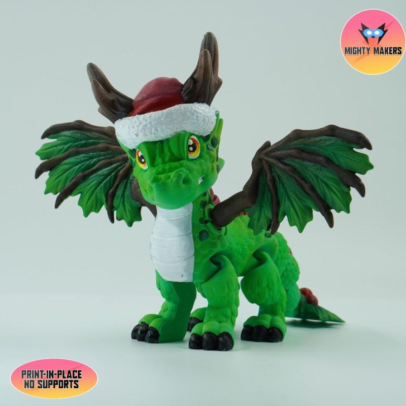 圣诞龙 MightyMakers- Flexi Christmas Dragon-3D合纵社-3D打印模型STL格式3mf格式免费下载！