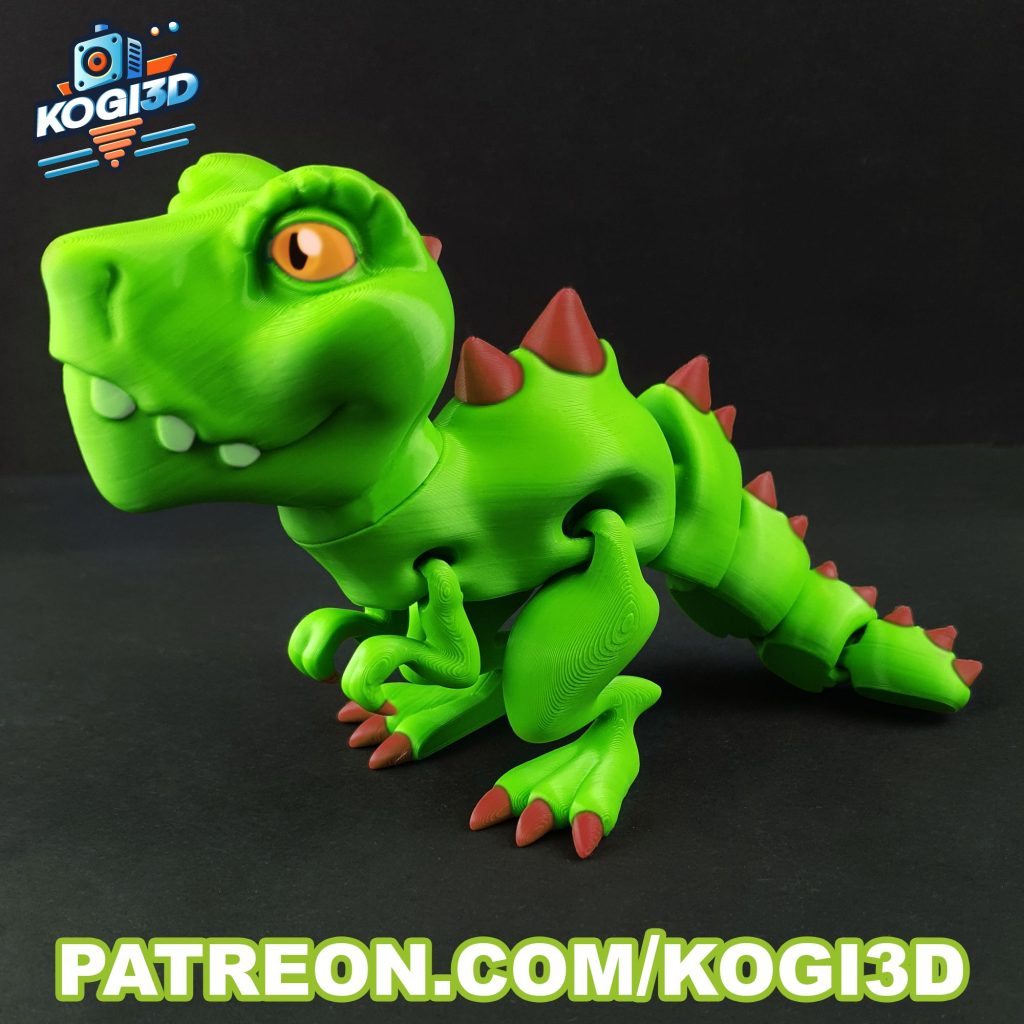 可爱的小绿龙 单色 Articulated+Flexi+T-Rex+Model-3D合纵社-3D打印模型STL格式3mf格式免费下载！