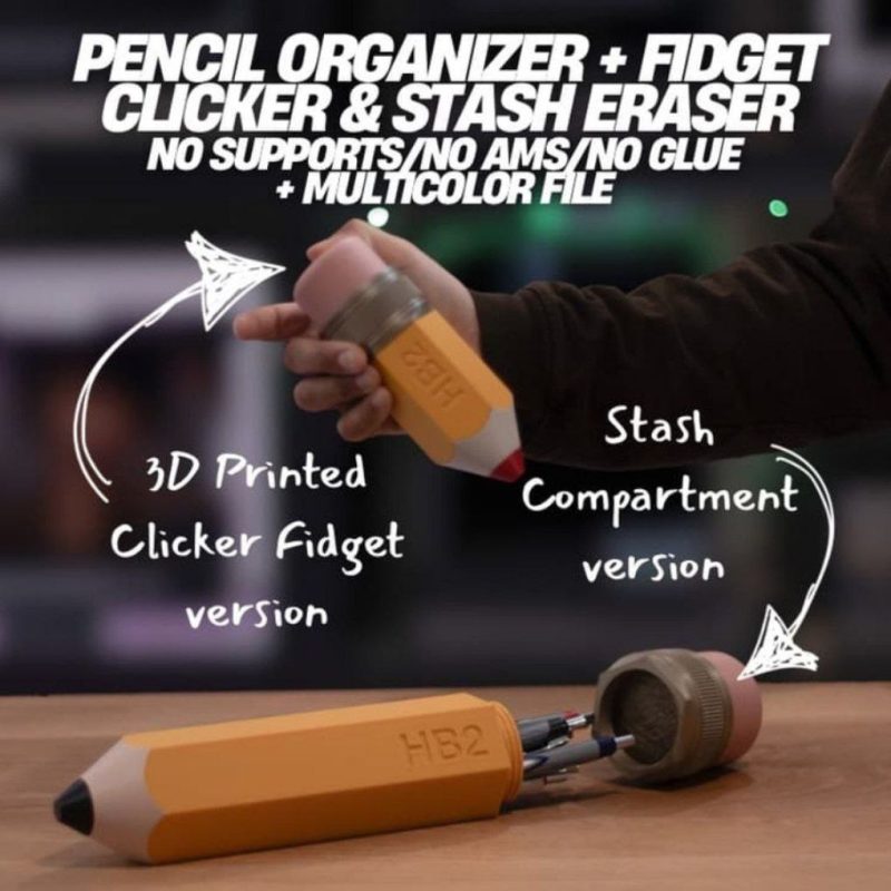 大铅笔Pencil Organizer + Fidget Clicker-3D合纵社-3D打印模型STL格式3mf格式免费下载！