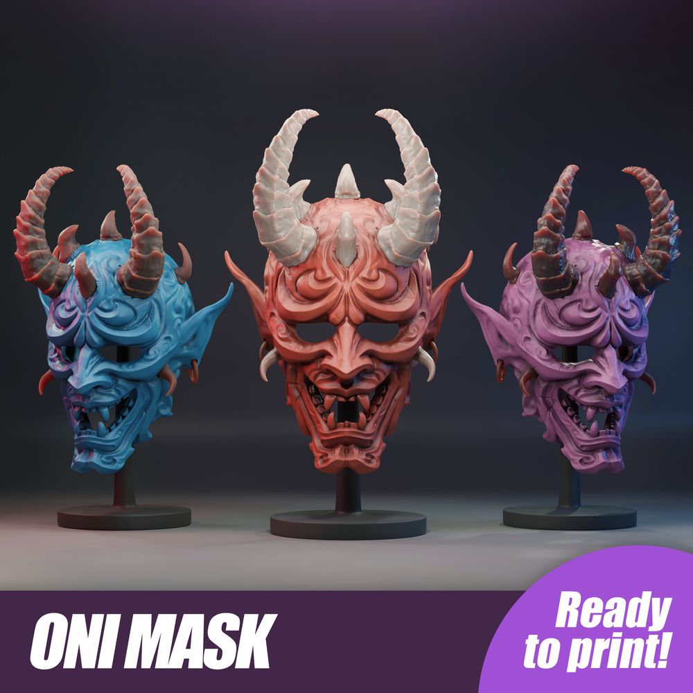 万圣节鬼怪面具oni_mask_ready_to_print_halloween-3D合纵社-3D打印模型STL格式3mf格式免费下载！