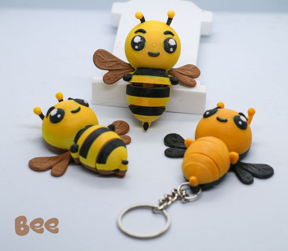 小蜜蜂钥匙链bumble-bee-flexi-keychain-print-3D合纵社-3D打印模型STL格式3mf格式免费下载！