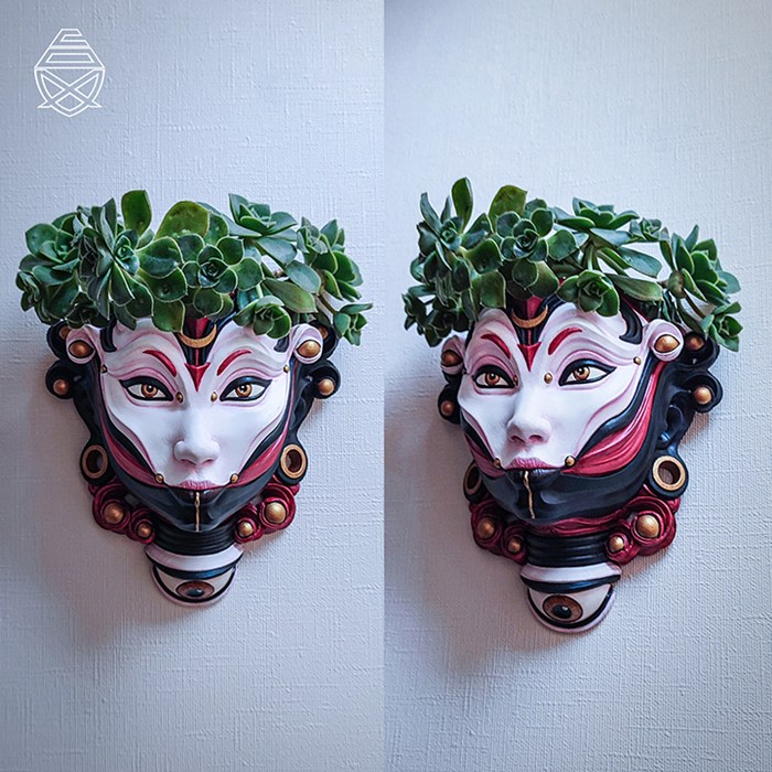 艺术女孩面具-墙壁式花盆-3D合纵社-3D打印模型STL格式3mf格式免费下载！