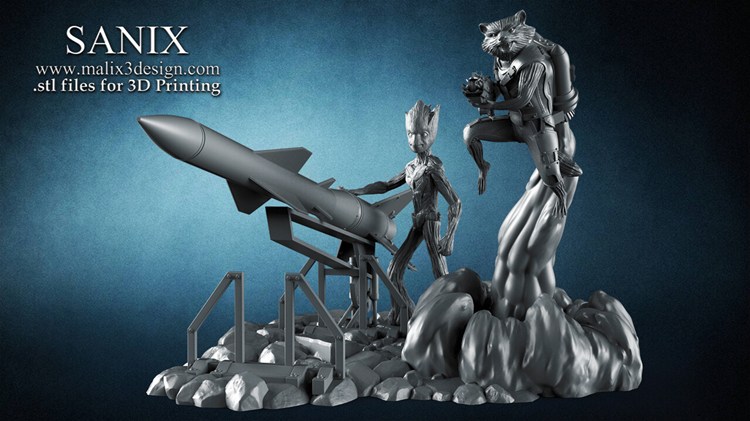 火箭浣熊与格鲁特-3D合纵社-3D打印模型STL格式3mf格式免费下载！
