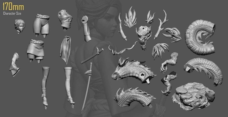 图片[2]-女忍者与龙-3D合纵社-3D打印模型STL格式3mf格式免费下载！