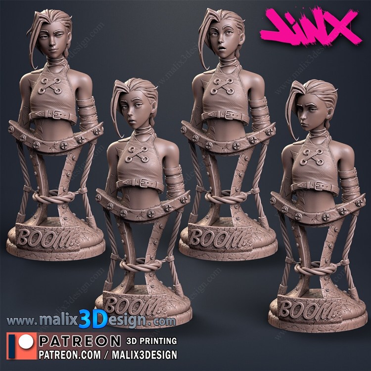 【英雄联盟】金克斯半身像-3D合纵社-3D打印模型STL格式3mf格式免费下载！