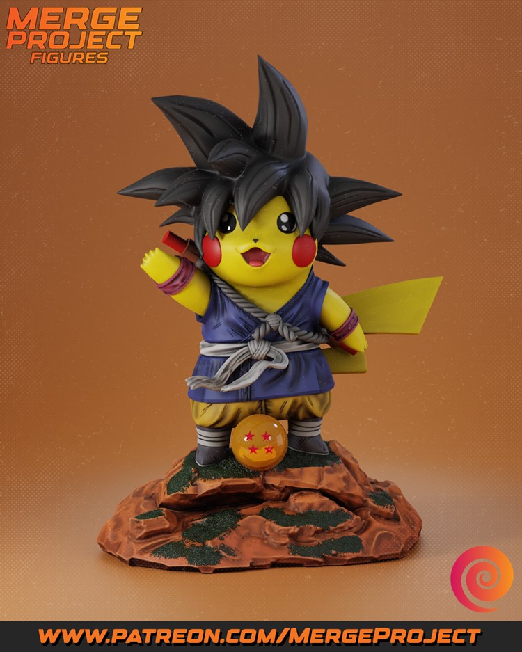 【宠物小精灵】皮卡丘悟空-3D合纵社-3D打印模型STL格式3mf格式免费下载！