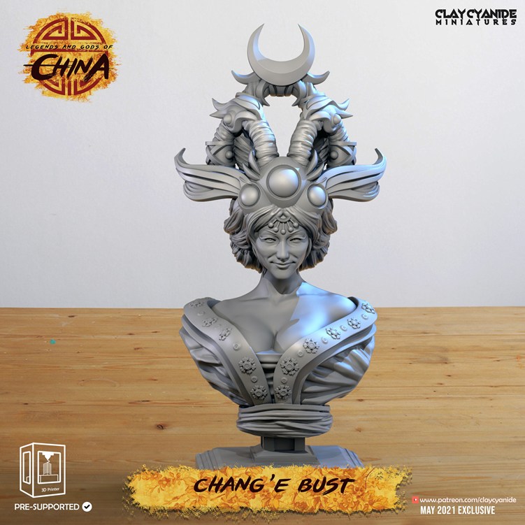 【中国传奇与众神】嫦娥半身像-3D合纵社-3D打印模型STL格式3mf格式免费下载！