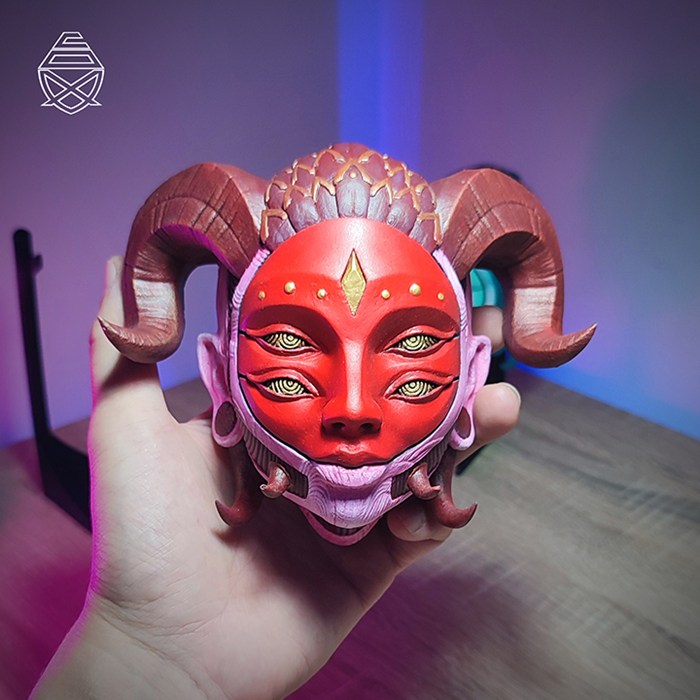 花斑眼镜面具姬墙体钥匙挂扣-3D合纵社-3D打印模型STL格式3mf格式免费下载！