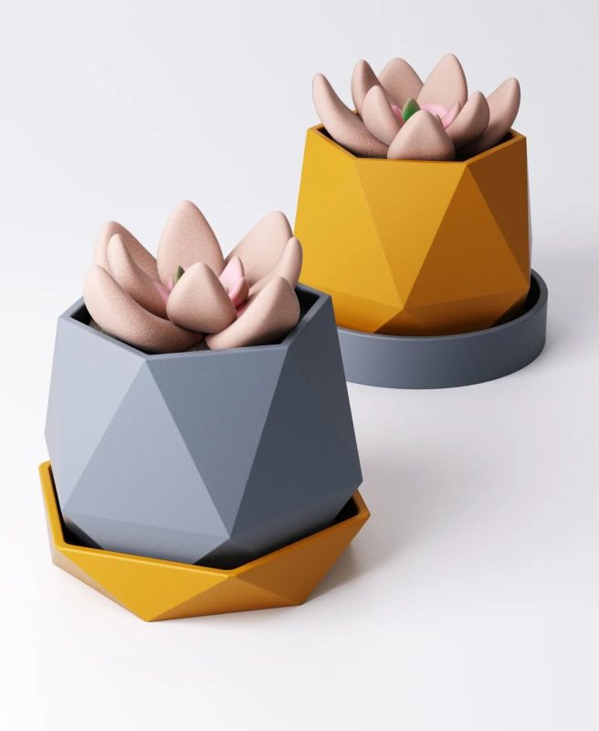多肉花盆Geometric Planter with Drip Tray-3D合纵社-3D打印模型STL格式3mf格式免费下载!