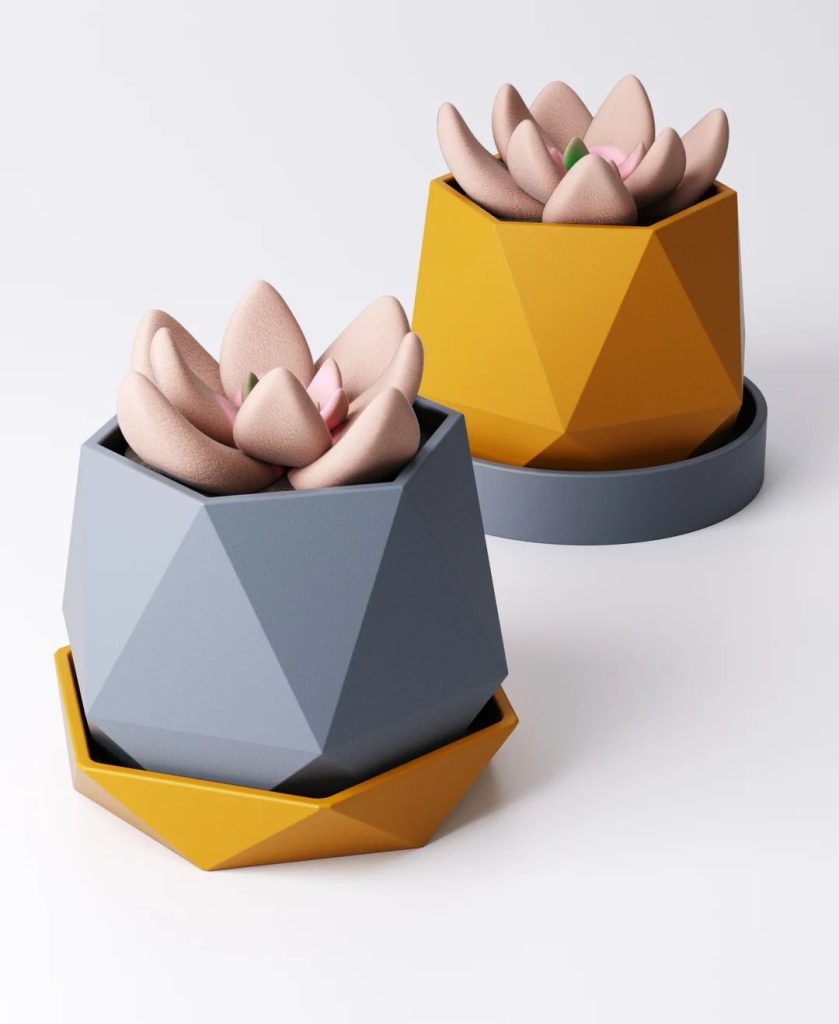 多肉花盆Geometric Planter with Drip Tray-3D合纵社-3D打印模型STL格式3mf格式免费下载！