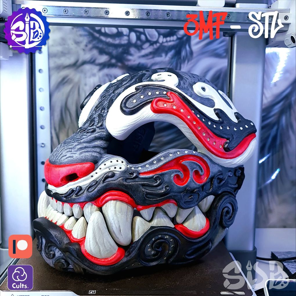 武士虎面具-3D合纵社-3D打印模型STL格式3mf格式免费下载！